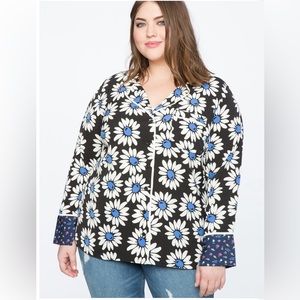 Eloquii Daisy Dreams Floral Mixed Print Pajama Shirt Blouse Plus Size 18